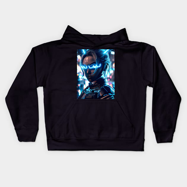 Cyberpunk Hotties (36) - Beautiful Sci fi Women Kids Hoodie by TheThirdEye